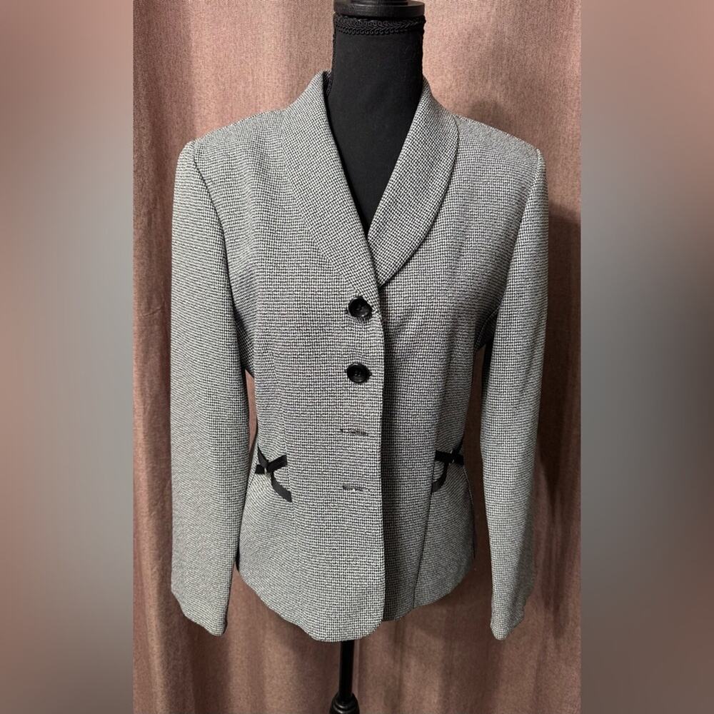 Perceptions New York Womens Sz 8 Black White Ribbon Detail Blazer Jacket